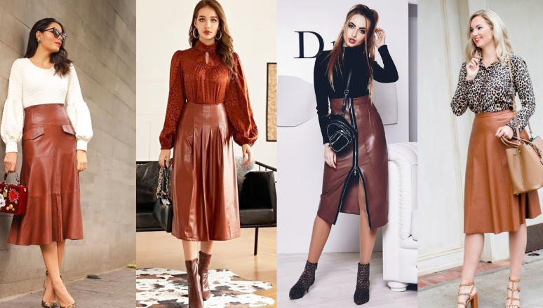  20+ Wonderful Brown Leather Skirt Outfit Ideas